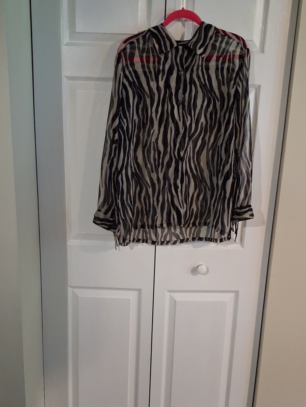 Sheer Zebra-Print Button Front Shirt  With Fringe Detail